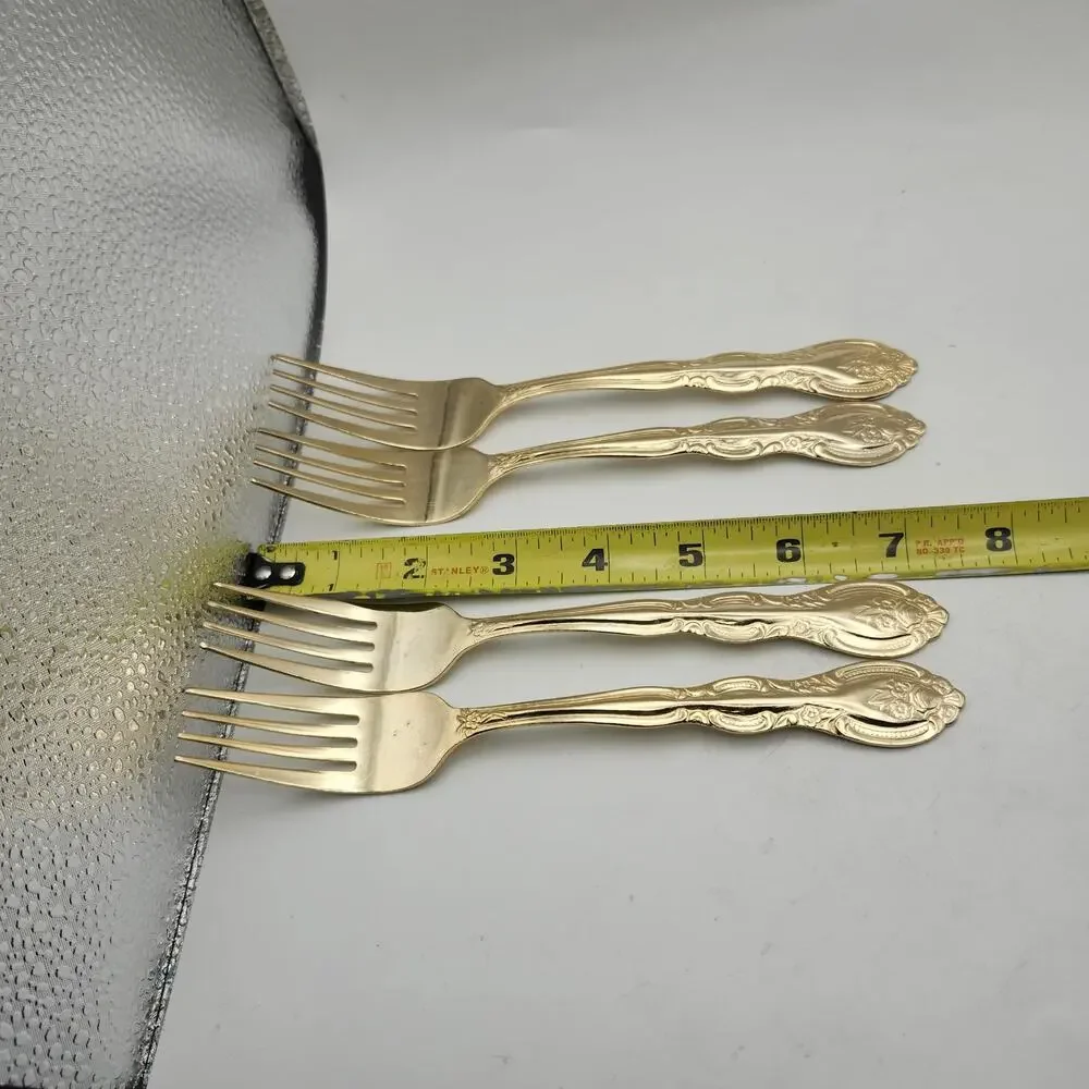 International Silver San Marcos Gold Electroplate Lot 4 Dinner Forks 7 5/8 In